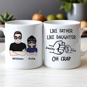 OH CRAP Fist-Bump Duo White Ceramic Mug, Custom Fist-Bump Cup, Creative Fathers Day Gift from Daughter