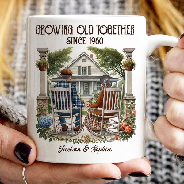 Old Couple Sitting On The Porch Growing Old Together Since Personalized Mug, Heartfelt Gift For Couple, For Him, For Her, Husband, Wife
