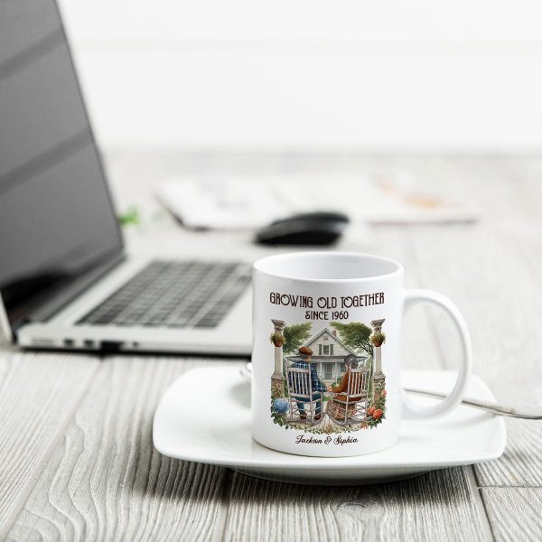 Old Couple Sitting On The Porch Growing Old Together Since Personalized Mug, Heartfelt Gift For Couple, For Him, For Her, Husband, Wife