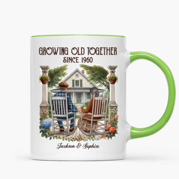 Old Couple Sitting On The Porch Growing Old Together Since Personalized Mug, Heartfelt Gift For Couple, For Him, For Her, Husband, Wife