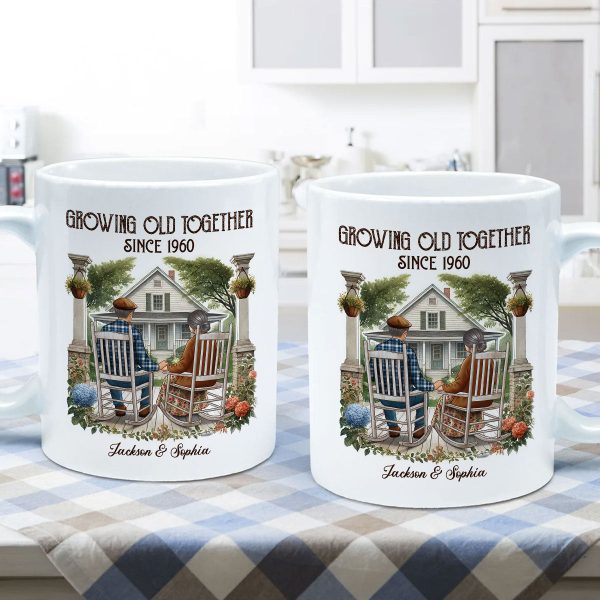 Old Couple Sitting On The Porch Growing Old Together Since Personalized Mug, Heartfelt Gift For Couple, For Him, For Her, Husband, Wife