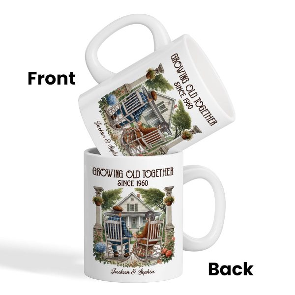 Old Couple Sitting On The Porch Growing Old Together Since Personalized Mug, Heartfelt Gift For Couple, For Him, For Her, Husband, Wife