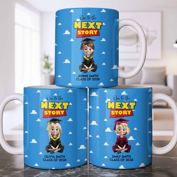 On To The Next Story Graduation Cap And Clouds - Personalized Custom Coffee Mug - GRAD360_MG