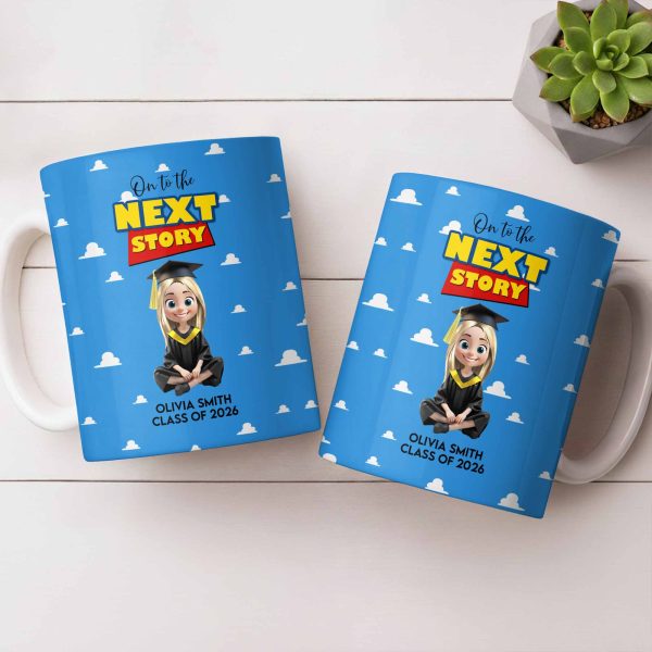 On To The Next Story Graduation Cap And Clouds - Personalized Custom Coffee Mug - GRAD360_MG