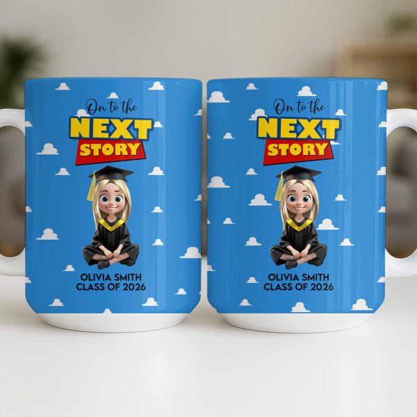 On To The Next Story Graduation Cap And Clouds - Personalized Custom Coffee Mug - GRAD360_MG