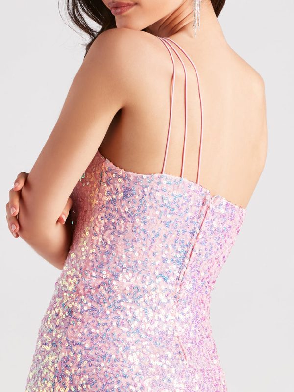 One-Shoulder Sequin High Side Slit A-line Formal Dress
