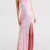 One-Shoulder Sequin High Side Slit A-line Formal Dress