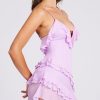 Open Back Ruffle Frill V Neck Split Maxi Dress