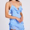 Open Back Ruffle Frill V Neck Split Maxi Dress