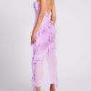 Open Back Ruffle Frill V Neck Split Maxi Dress