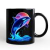 Orca Neon Synthwave Retro Personalized Mug, Vaporwave Sunset Ocean Gift with Custom Name