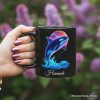 Orca Neon Synthwave Retro Personalized Mug, Vaporwave Sunset Ocean Gift with Custom Name