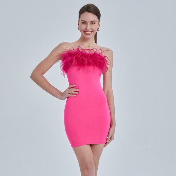 Ostrich Feather Chest Tube Mini Dresses