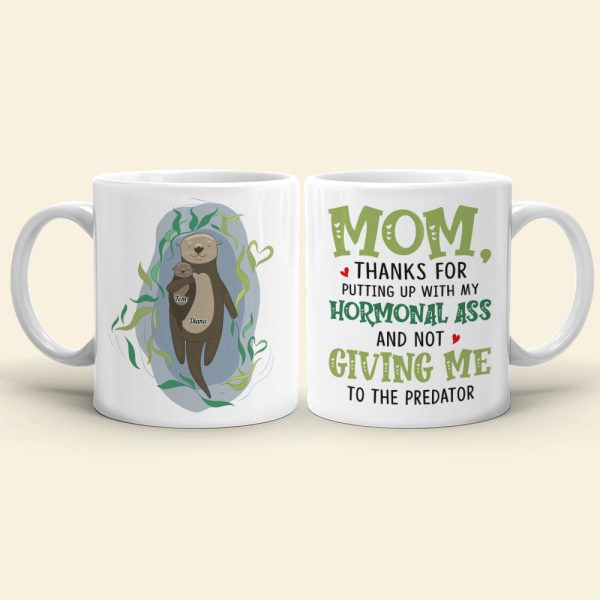 Otter Mother's Love Grows By Giving, Personalized Mom White Mug, Accent, Wine Tumbler Gift For Mom