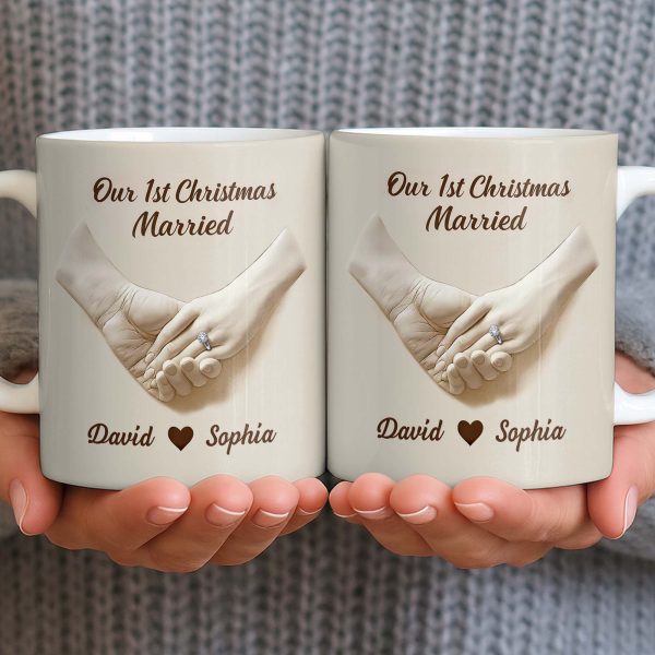 Our 1st Christmas Engaged, Holding Hands With Ring - Personalized Custom Coffee Mug - CPL1055_MG