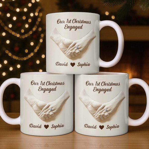 Our 1st Christmas Engaged, Holding Hands With Ring - Personalized Custom Coffee Mug - CPL1055_MG