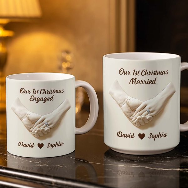 Our 1st Christmas Engaged, Holding Hands With Ring - Personalized Custom Coffee Mug - CPL1055_MG