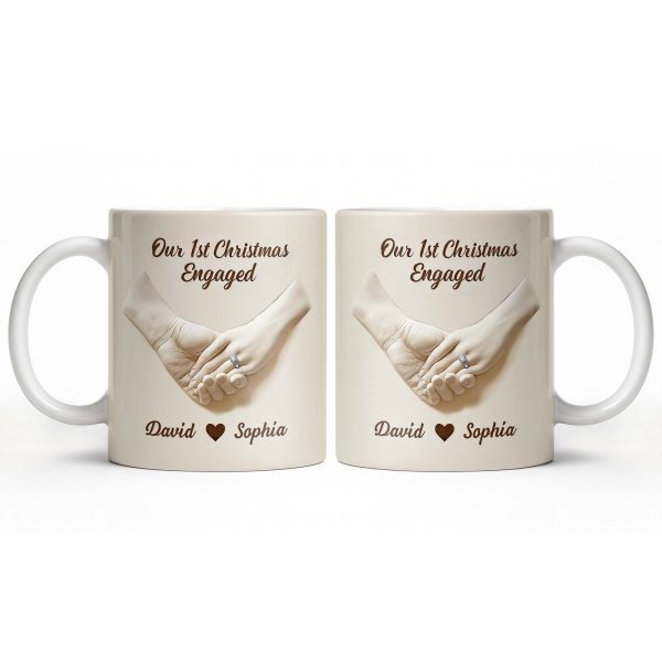 Our 1st Christmas Engaged, Holding Hands With Ring - Personalized Custom Coffee Mug - CPL1055_MG