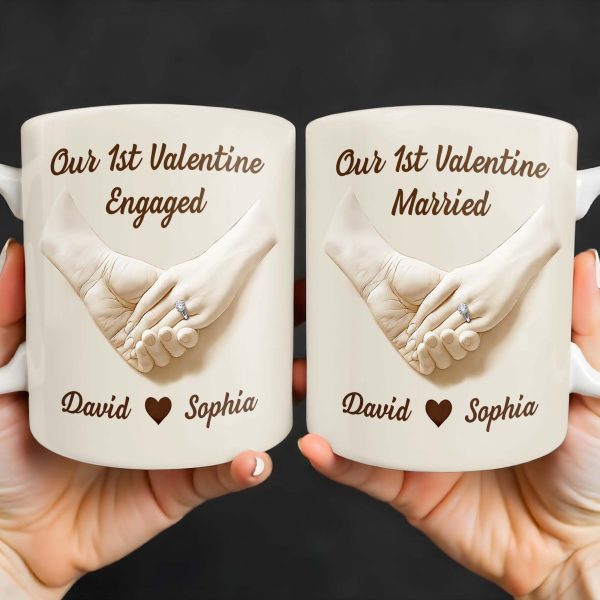 Our 1st Valentine Engaged, Holding Hands With Ring - Personalized Custom Coffee Mug - CPL1142_MG