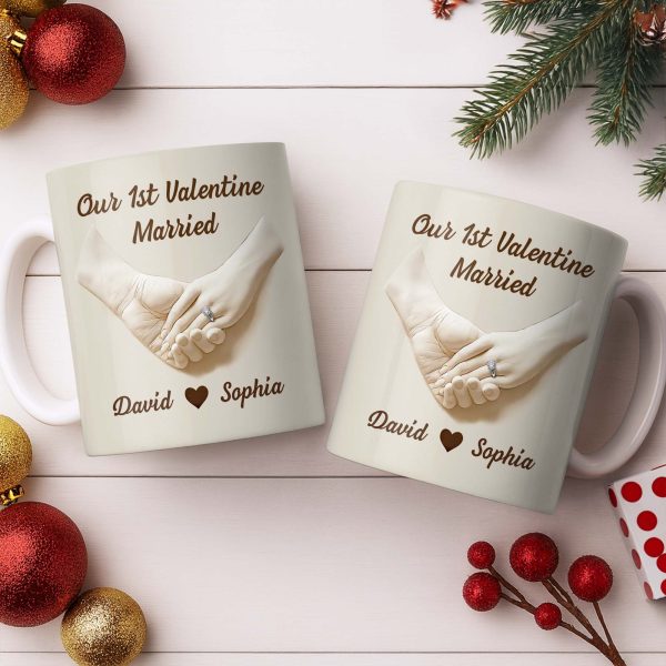 Our 1st Valentine Engaged, Holding Hands With Ring - Personalized Custom Coffee Mug - CPL1142_MG