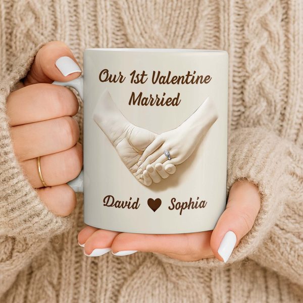 Our 1st Valentine Engaged, Holding Hands With Ring - Personalized Custom Coffee Mug - CPL1142_MG
