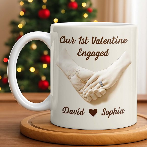 Our 1st Valentine Engaged, Holding Hands With Ring - Personalized Custom Coffee Mug - CPL1142_MG