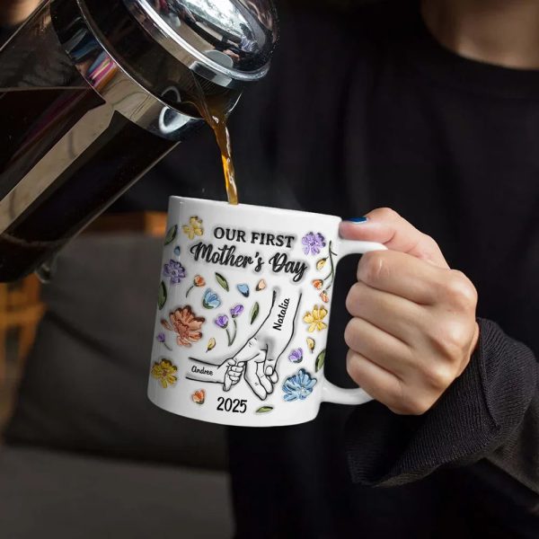 Our First Mother's Day - 3D Inflated Effect Printed Mug, Personalized White Edge-to-Edge Mug