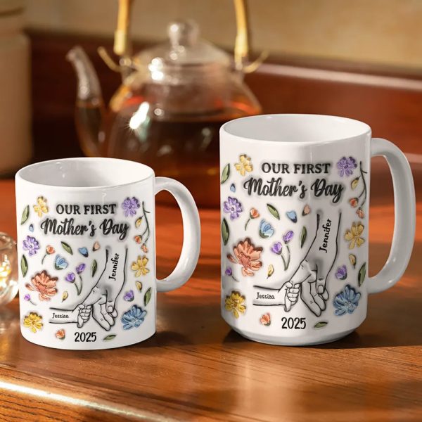Our First Mother's Day - 3D Inflated Effect Printed Mug, Personalized White Edge-to-Edge Mug