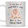 Our First Mother's Day, Mom and Lucia Together, Baby Feet and Hearts - Personalized Custom Coffee Mug - MOM094_MG