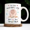Our First Mother's Day, Mom and Lucia Together, Baby Feet and Hearts - Personalized Custom Coffee Mug - MOM094_MG