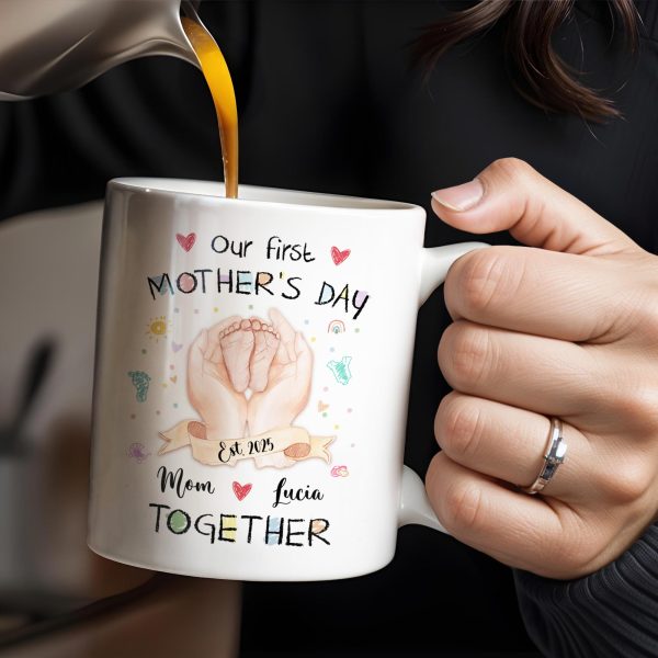 Our First Mother's Day, Mom and Lucia Together, Baby Feet and Hearts - Personalized Custom Coffee Mug - MOM094_MG