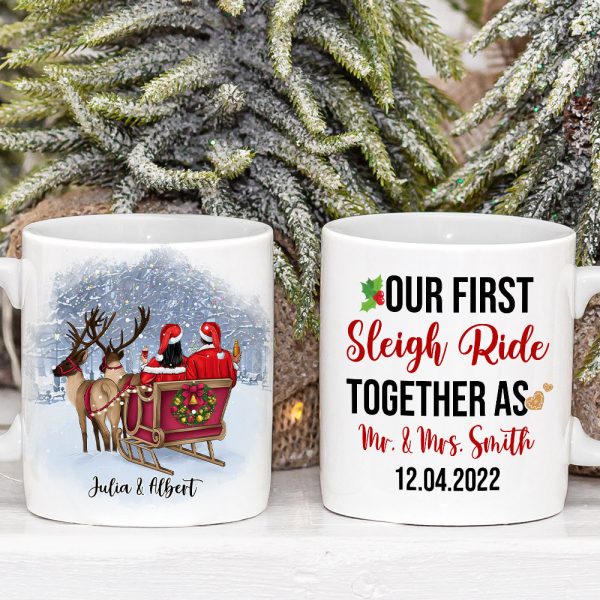 Our First Sleigh Ride Together As, Christmas White Mug Gift For Newly Married Couple