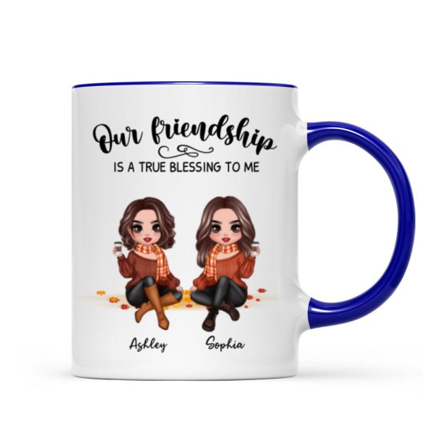 Our Friendship Is True Blessing Fall Season Pretty Besties Sisters Sitting Personalized Mug
