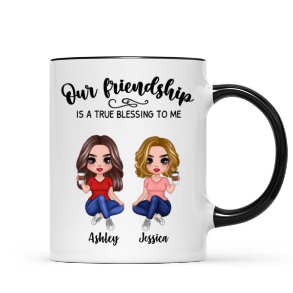 Our Friendship Is True Blessing Pretty Besties Sisters Sitting Personalized Mug