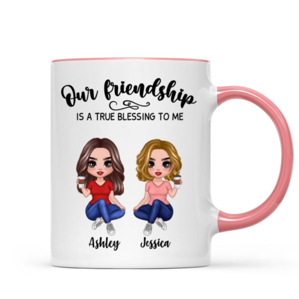 Our Friendship Is True Blessing Pretty Besties Sisters Sitting Personalized Mug