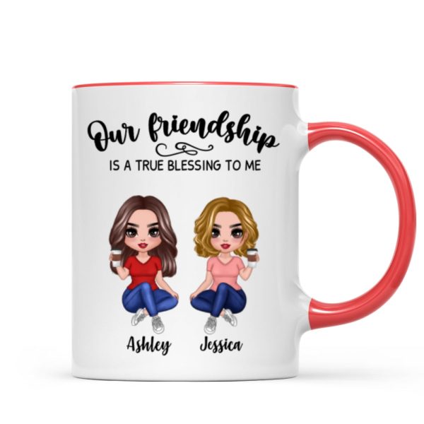 Our Friendship Is True Blessing Pretty Besties Sisters Sitting Personalized Mug