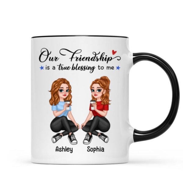 Our Friendship True Blessing Pretty Cartoon Besties Sisters Personalized Mug