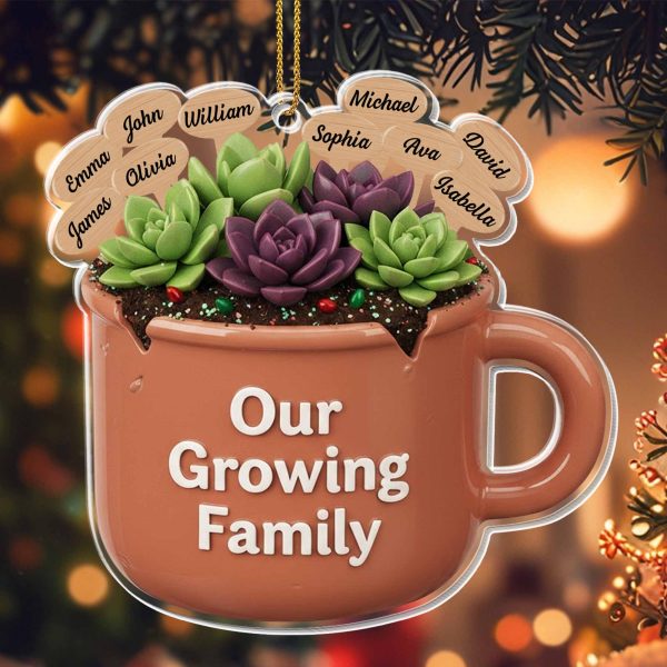 Our Growing Family Succulent Coffee Mug - Personalized Custom Acrylic Ornament, Christmas Gift - GARD024_ACO