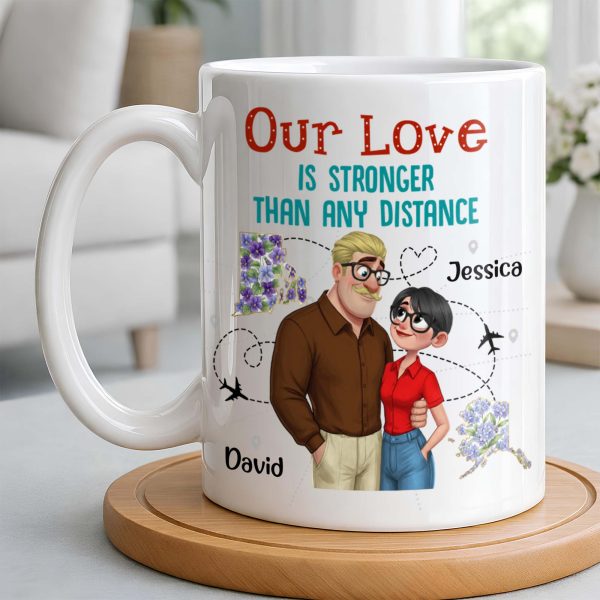 Our Love Is Stronger Than Any Distance Cartoon Couple Mug - Personalized Custom Coffee Mug - CPL1341_MG