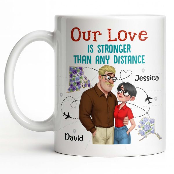 Our Love Is Stronger Than Any Distance Cartoon Couple Mug - Personalized Custom Coffee Mug - CPL1341_MG