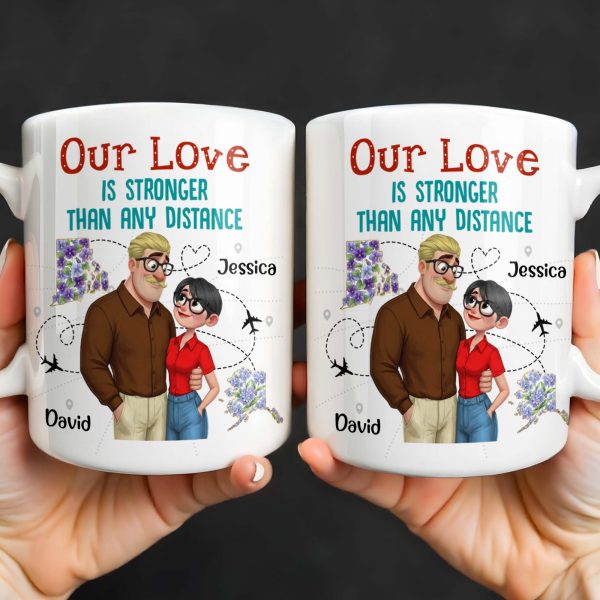 Our Love Is Stronger Than Any Distance Cartoon Couple Mug - Personalized Custom Coffee Mug - CPL1341_MG