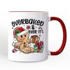 Overbaked & Over It Gingerbread Personalized Mug, Tired Christmas Funny Holiday Gift with Custom Name