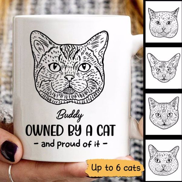 Owned By Cats & Proud Cat Head Outline Personalized Mug
