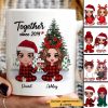 Pajama Doll Couple Sitting Beside Christmas Tree Personalized Mug