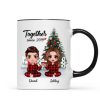 Pajama Doll Couple Sitting Beside Christmas Tree Personalized Mug