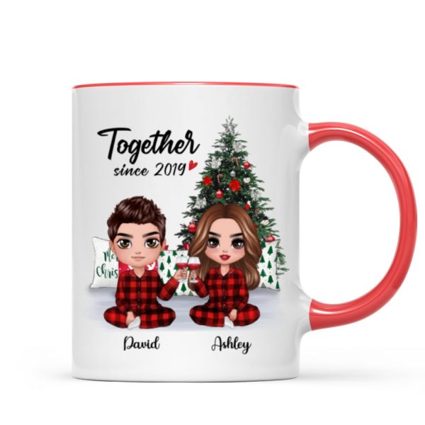 Pajama Doll Couple Sitting Beside Christmas Tree Personalized Mug