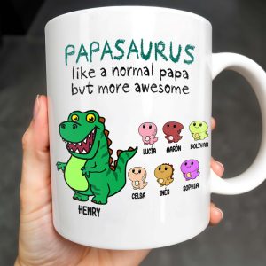 Papasaurus Like A Normal Papa But More Awesome Cute Dinosaur - Personalized Custom Coffee Mug - FAM263_MG