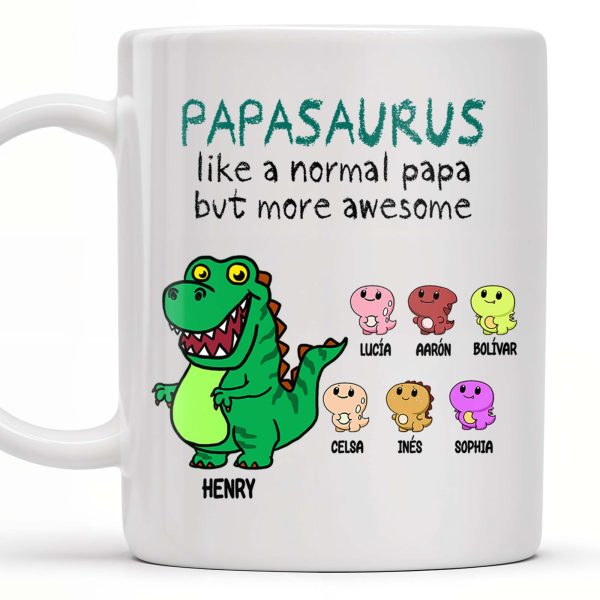 Papasaurus Like A Normal Papa But More Awesome Cute Dinosaur - Personalized Custom Coffee Mug - FAM263_MG