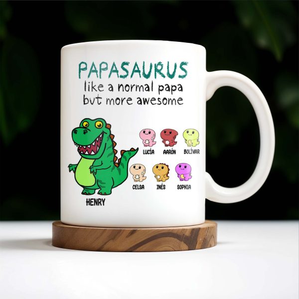 Papasaurus Like A Normal Papa But More Awesome Cute Dinosaur - Personalized Custom Coffee Mug - FAM263_MG
