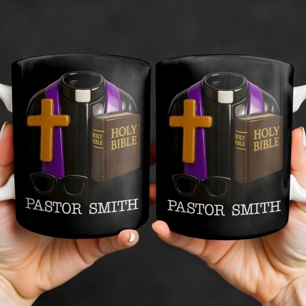 Pastor, Cross, Glasses and Holy Bible - Personalized Custom Coffee Mug - FTH054_MG